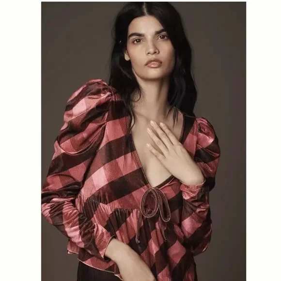 NWT Maeve Anthropologie Velvet Babydoll Top Blouse Size M - Picture 2 of 4